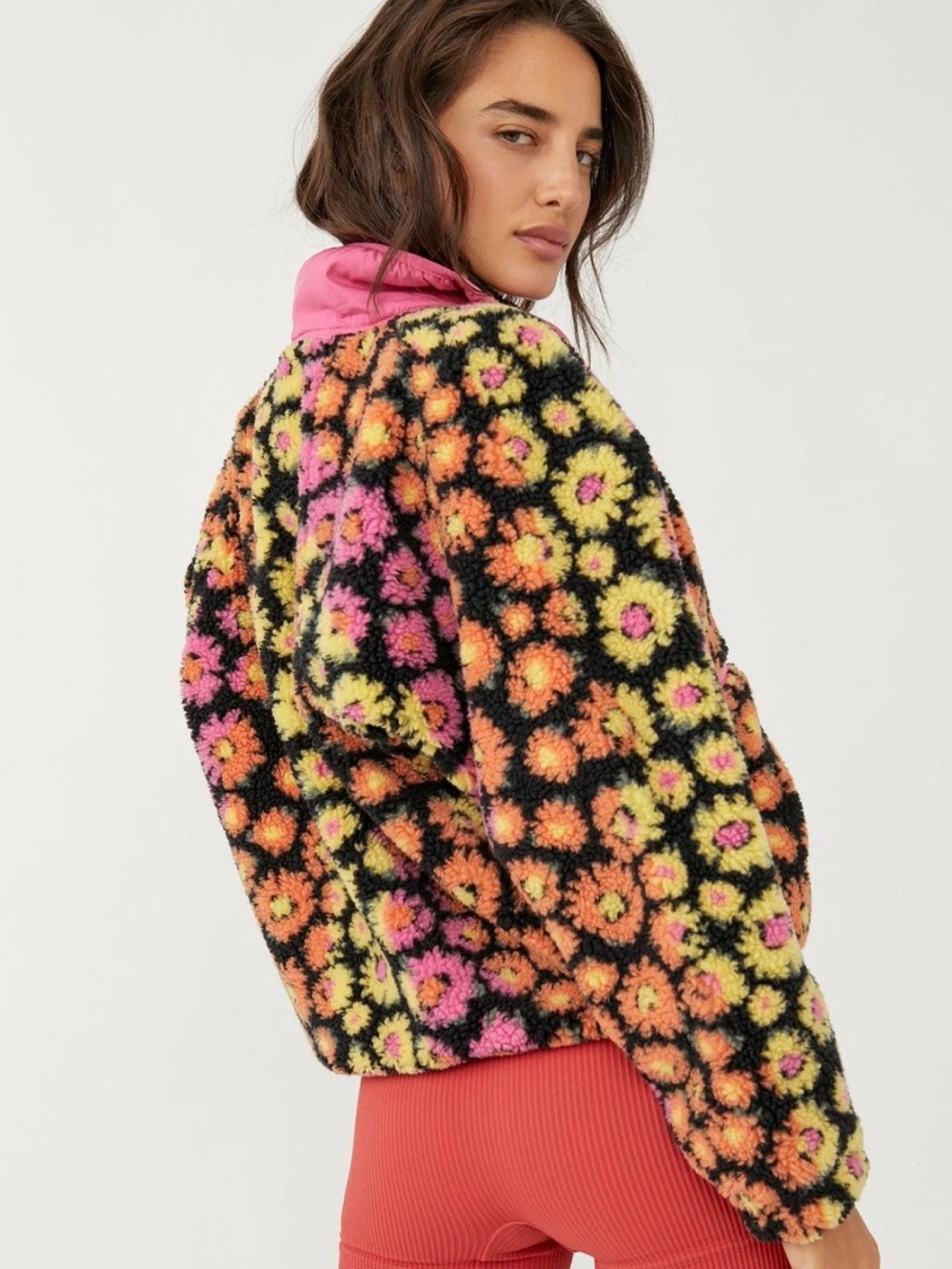 Free People Movement Hit the Slopes Floral Print Fleece Jacket Size Small - Picture 13 of 14